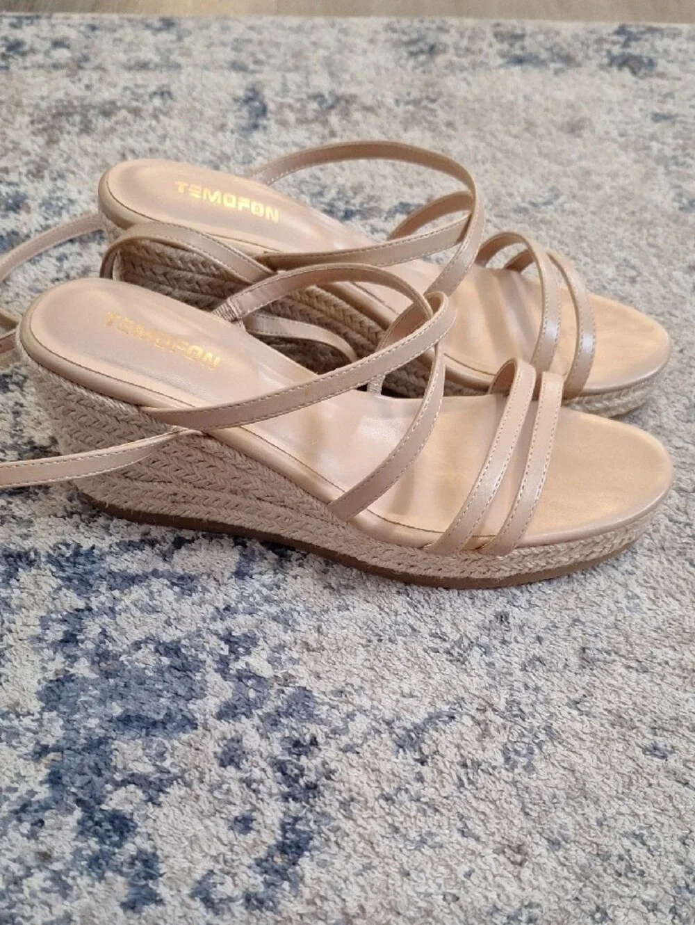 TEMOFON Nude Espadrille Wedge Sandals – Women’s Size 10